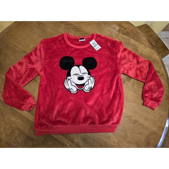 NEW Disney Winking Mickey Plush Sweatshirt Red Size Large NWT From Macys - Picture 5 of 14